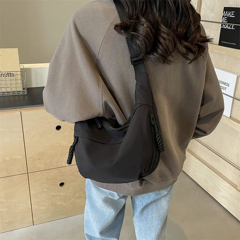 Casual Nylon Fabric High Capacity Leisure Versatile Hobos Messenger Crossbody Shoulder Bag Mssza