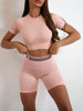 Nylon Seam Pockets Seamless Hip-lifting Short-Sleeved Yoga Sets Mssza