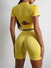 Nylon Seam Pockets Seamless Hip-lifting Short-Sleeved Yoga Sets Mssza