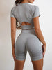 Nylon Seam Pockets Seamless Hip-lifting Short-Sleeved Yoga Sets Mssza