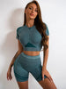 Nylon Seam Pockets Seamless Hip-lifting Short-Sleeved Yoga Sets Mssza