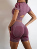 Nylon Seam Pockets Seamless Hip-lifting Short-Sleeved Yoga Sets Mssza