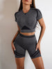 Nylon Seam Pockets Seamless Hip-lifting Short-Sleeved Yoga Sets Mssza