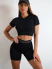 Nylon Seam Pockets Seamless Hip-lifting Short-Sleeved Yoga Sets Mssza