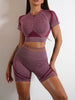 Nylon Seam Pockets Seamless Hip-lifting Short-Sleeved Yoga Sets Mssza