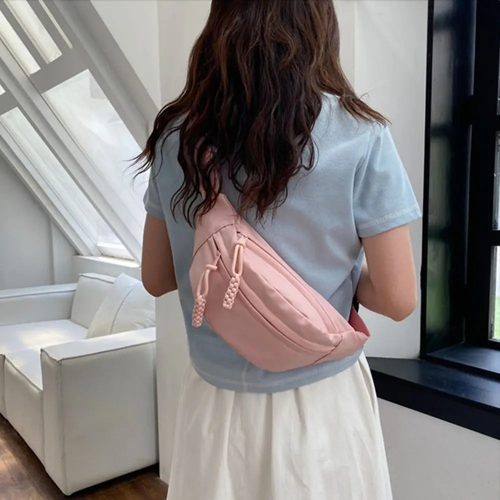 Casual Nylon Solid Color Canvas Waterproof Hiking Chest Crossbody Bag Mssza