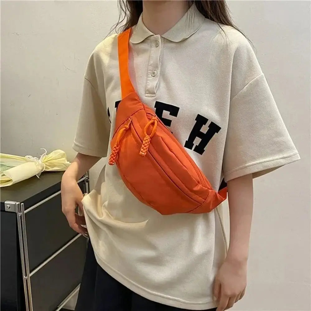 Casual Nylon Solid Color Canvas Waterproof Hiking Chest Crossbody Bag Mssza