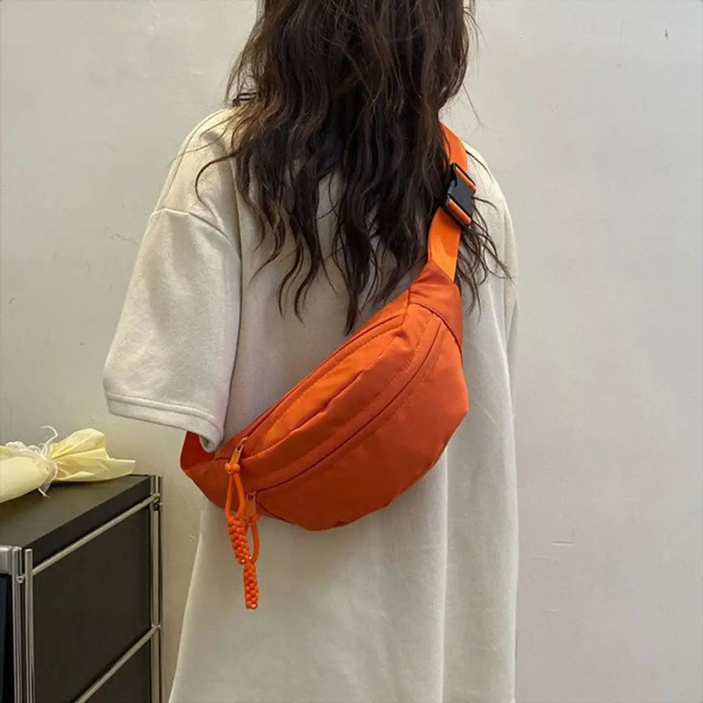Casual Nylon Solid Color Canvas Waterproof Hiking Chest Crossbody Bag Mssza