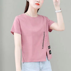 Casual O-Neck Letters Print Split Short Sleeve T-shirt Mssza