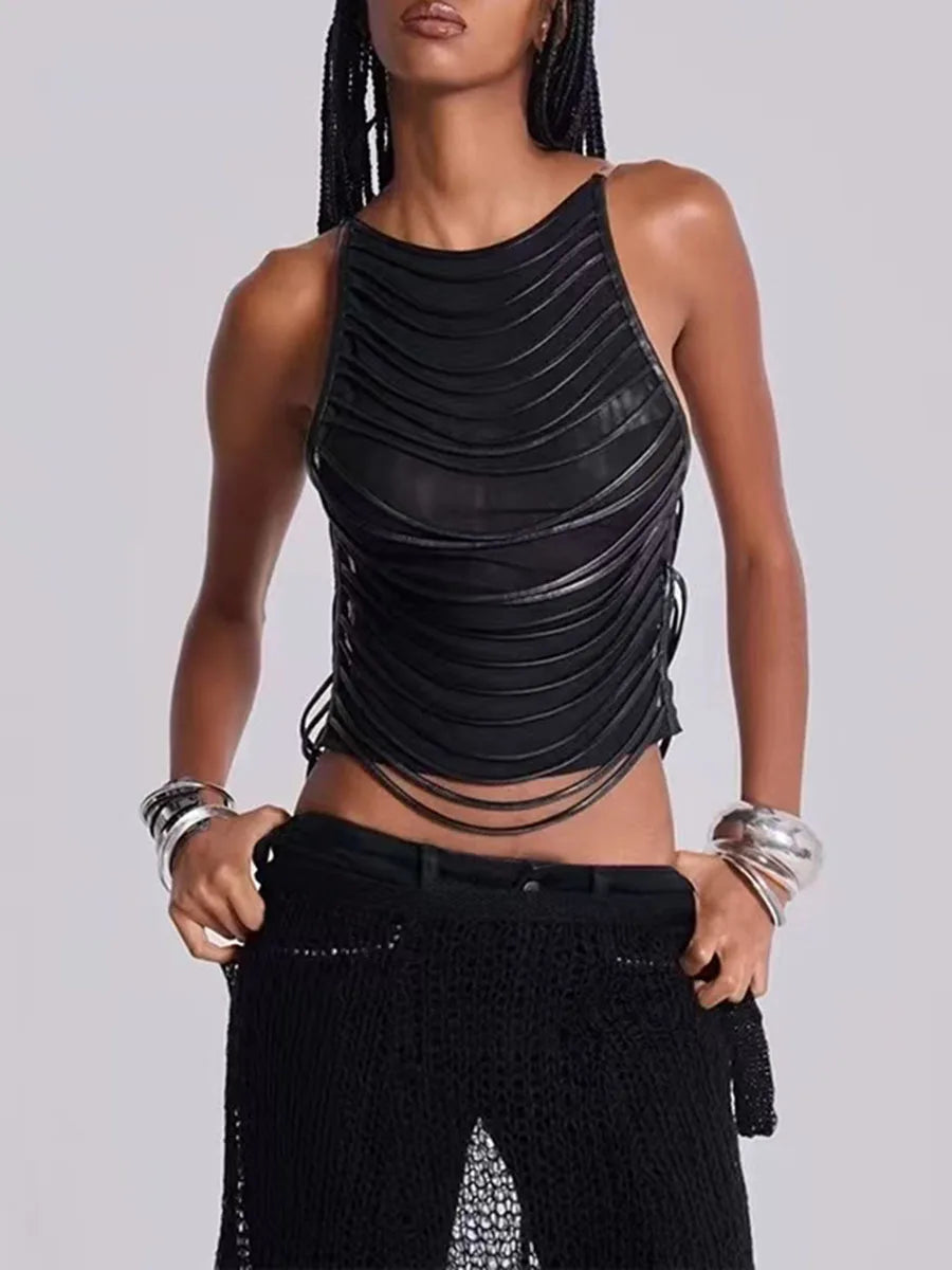 Casual O Neck Sleeveless Temperament Spliced Tassel Vest Top Mssza