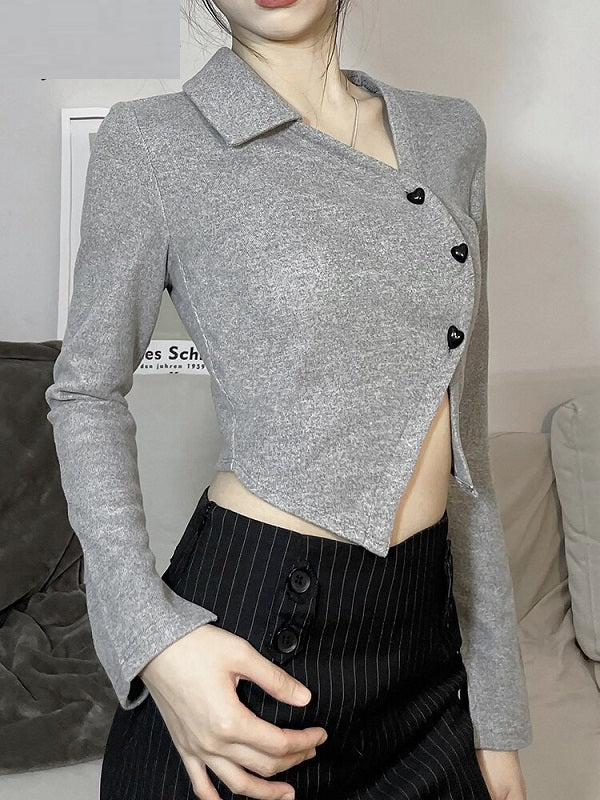 Casual O-Neck Solid Full Sleeve Knitted Crop Top Mssza