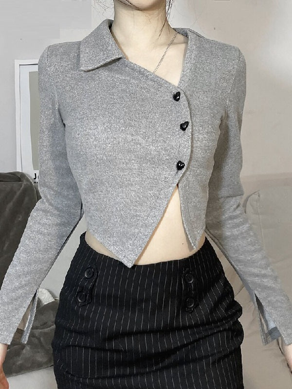 Casual O-Neck Solid Full Sleeve Knitted Crop Top Mssza