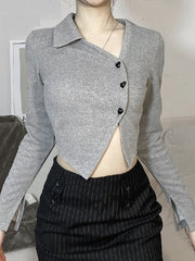 Casual O-Neck Solid Full Sleeve Knitted Crop Top Mssza