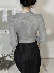 Casual O-Neck Solid Full Sleeve Knitted Crop Top Mssza