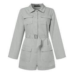 Casual OL Work Playsuits Elegant Solid Overalls Long Sleeve Lapel Neck Jumpsuits Dungarees Mssza