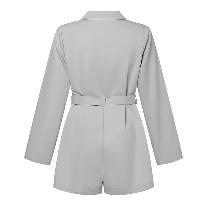 Casual OL Work Playsuits Elegant Solid Overalls Long Sleeve Lapel Neck Jumpsuits Dungarees Mssza
