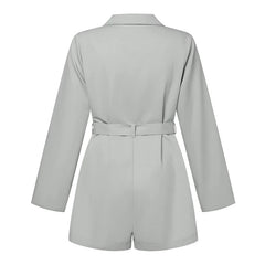 Casual OL Work Playsuits Elegant Solid Overalls Long Sleeve Lapel Neck Jumpsuits Dungarees Mssza