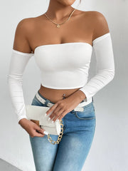 Casual Off Shoulder Backless Long Sleeve High Stretch Crop Top Mssza