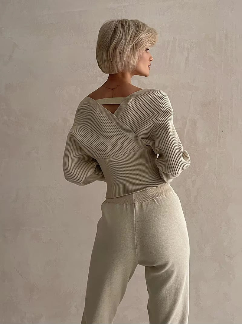 CasualOff Shoulder Knitted Tracksuit Two Piece Set Mssza