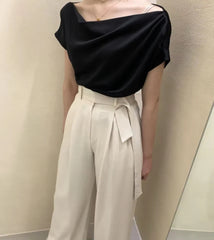 Casual Off Shoulder Short Sleeve Pleated Chiffon Top Blouse Mssza