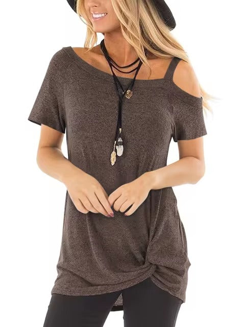 Casual Off-The-Shoulder Kink Leisure Loose T-Shirts Mssza