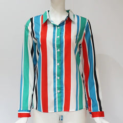 Casual Office Striped Turn Down Collar Long Sleeve Shirt Mssza