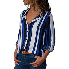 Casual Office Striped Turn Down Collar Long Sleeve Shirt Mssza