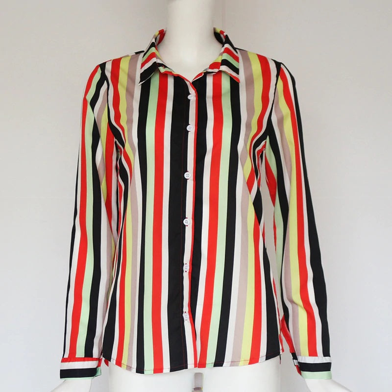 Casual Office Striped Turn Down Collar Long Sleeve Shirt Mssza