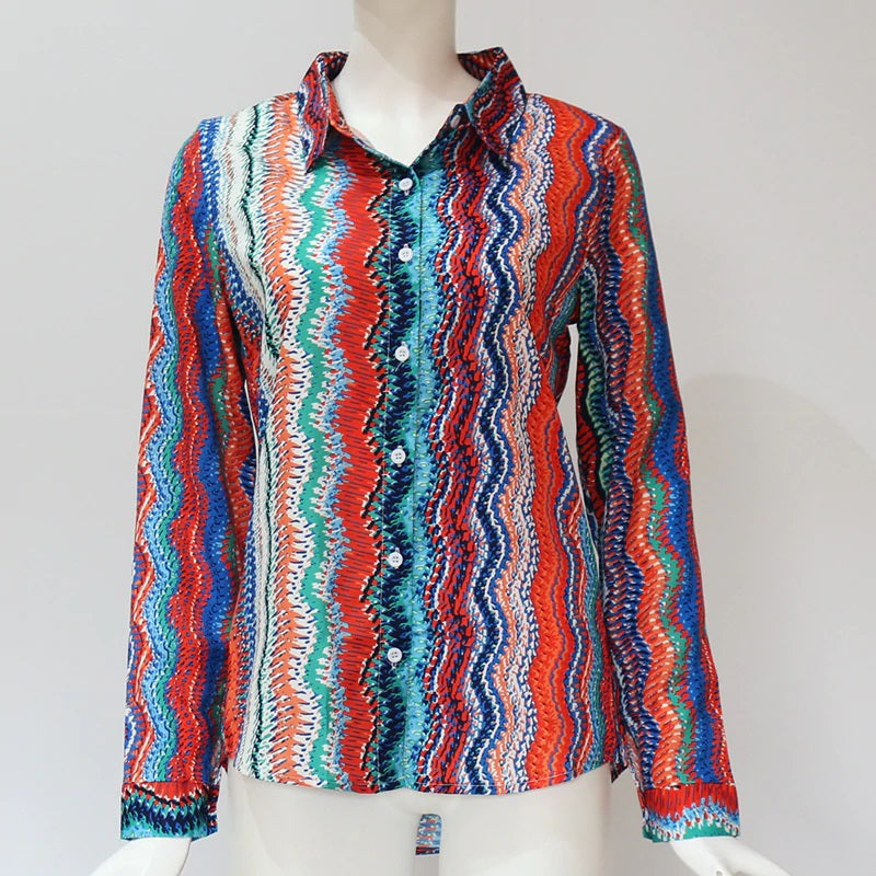 Casual Office Striped Turn Down Collar Long Sleeve Shirt Mssza