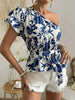 Casual One-Shoulder Short-Sleeved Printed Cool and Comfortable T-Shirt Mssza