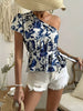 Casual One-Shoulder Short-Sleeved Printed Cool and Comfortable T-Shirt Mssza