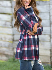 Casual Oversized Plaid Shirt With Elbow Patches Mssza