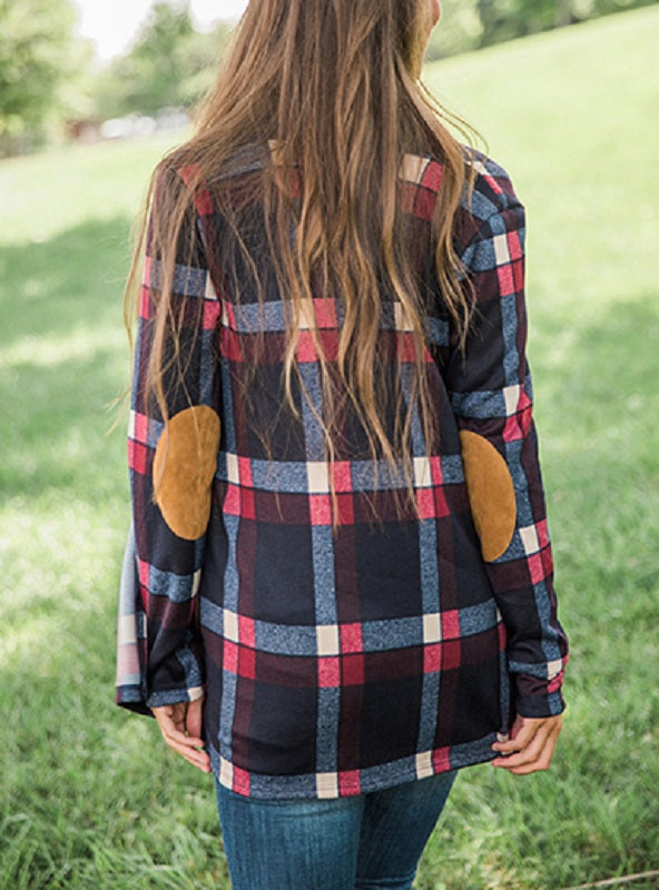 Casual Oversized Plaid Shirt With Elbow Patches Mssza