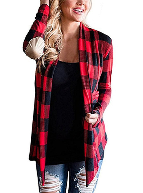 Casual Oversized Plaid Shirt With Elbow Patches Mssza