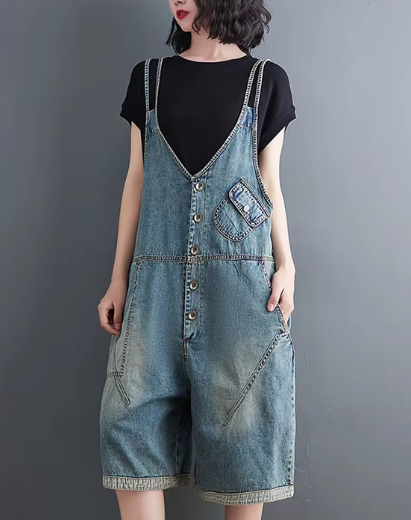 Casual Oversized Wide Leg Shorts Cargo Baggy Pants Straps Jeans Jumpsuits Mssza