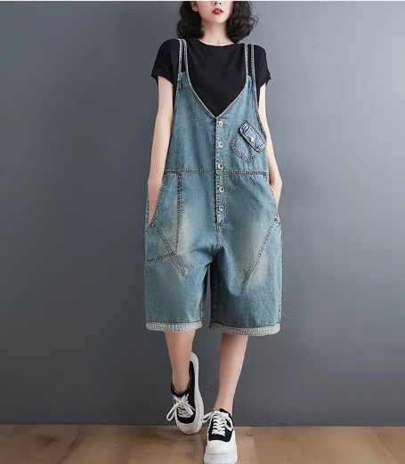 Casual Oversized Wide Leg Shorts Cargo Baggy Pants Straps Jeans Jumpsuits Mssza