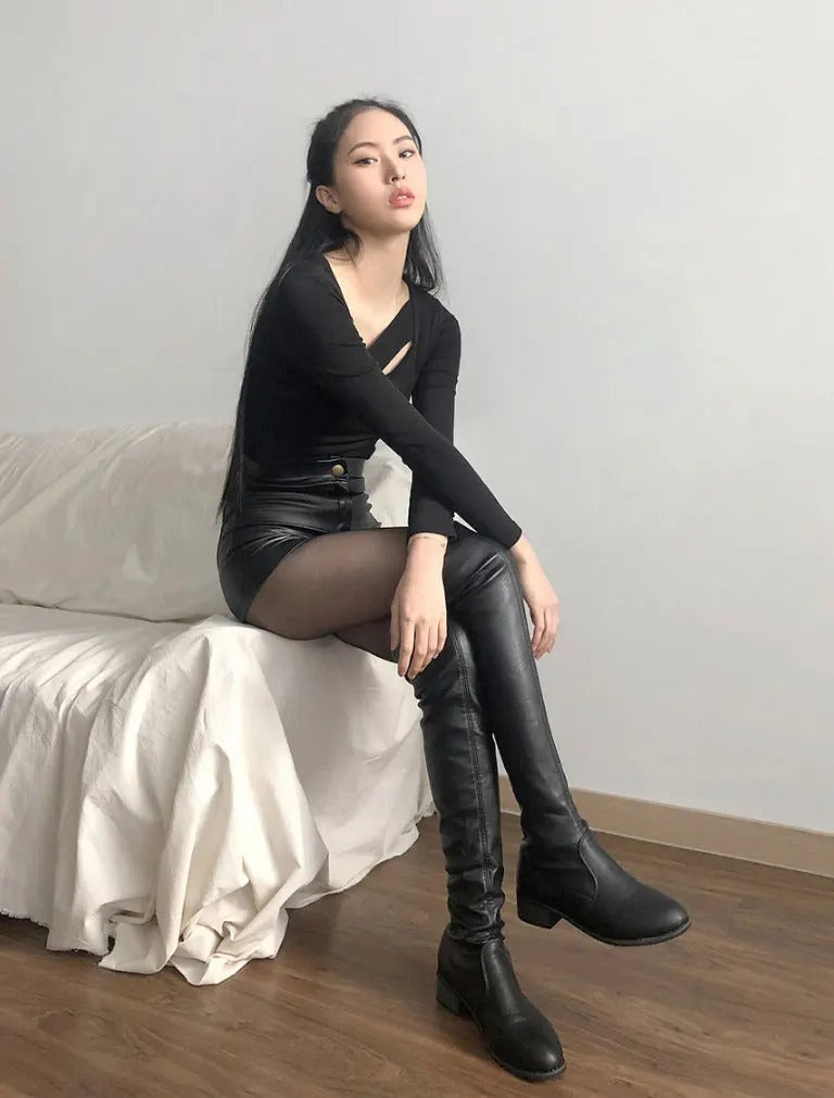 Casual PU Clothing Faux Leather Goth High Waisted Short Pants Mssza