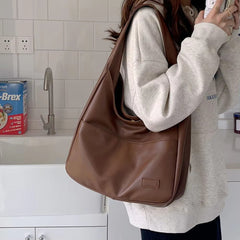 Casual PU Leather Large Capacity Retro Tote Soft Vintage Shoulder Bag Mssza