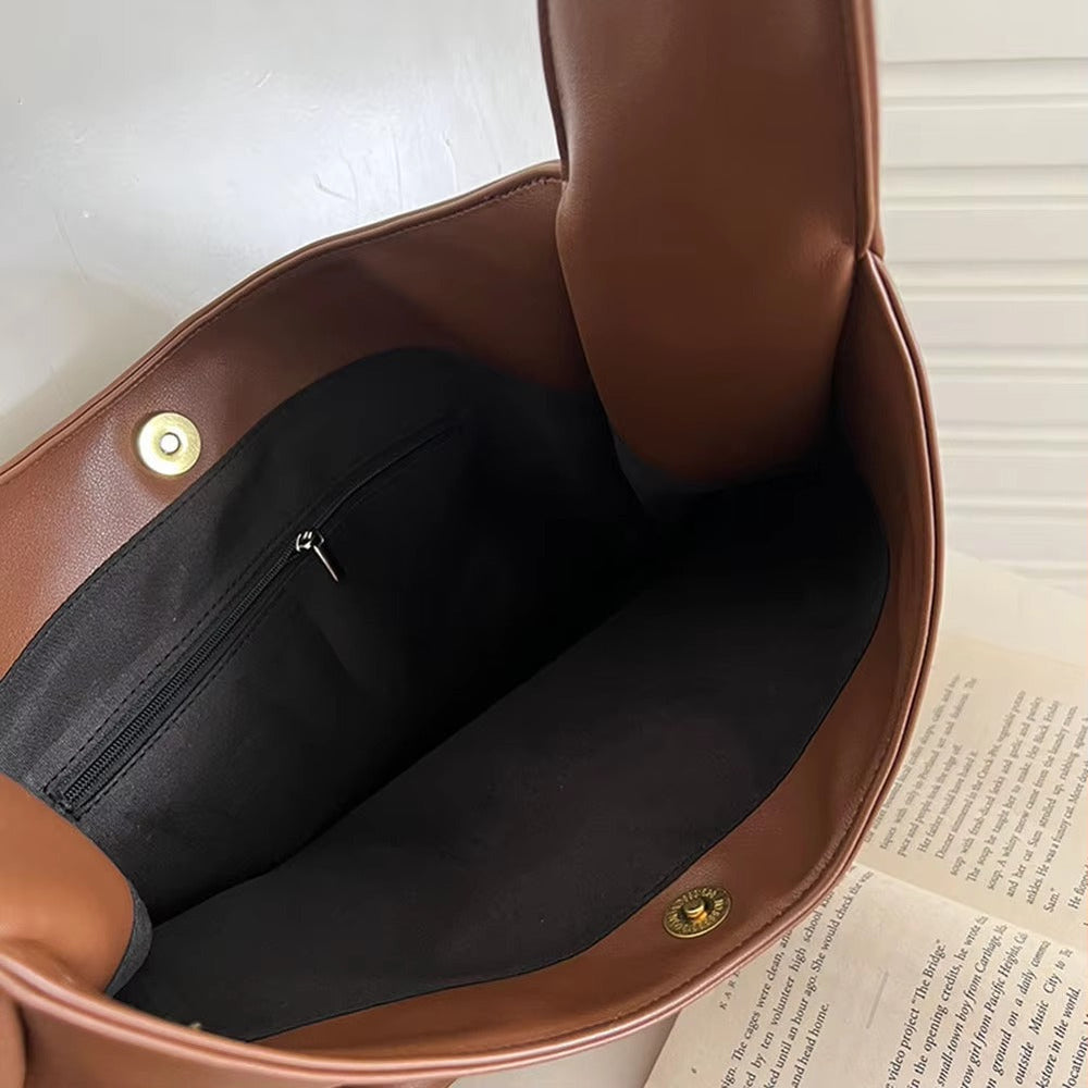 Casual PU Leather Large Capacity Retro Tote Soft Vintage Shoulder Bag Mssza