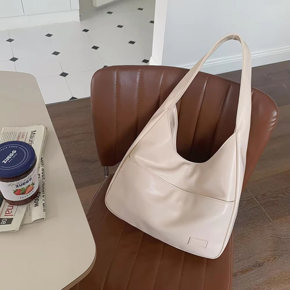 Casual PU Leather Large Capacity Retro Tote Soft Vintage Shoulder Bag Mssza