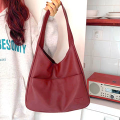 Casual PU Leather Large Capacity Retro Tote Soft Vintage Shoulder Bag Mssza