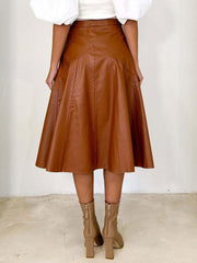 Casual PU Leather Raised Waist Mid-calf Length Street Wear Bottoms Skirts Mssza