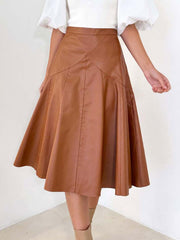 Casual PU Leather Raised Waist Mid-calf Length Street Wear Bottoms Skirts Mssza
