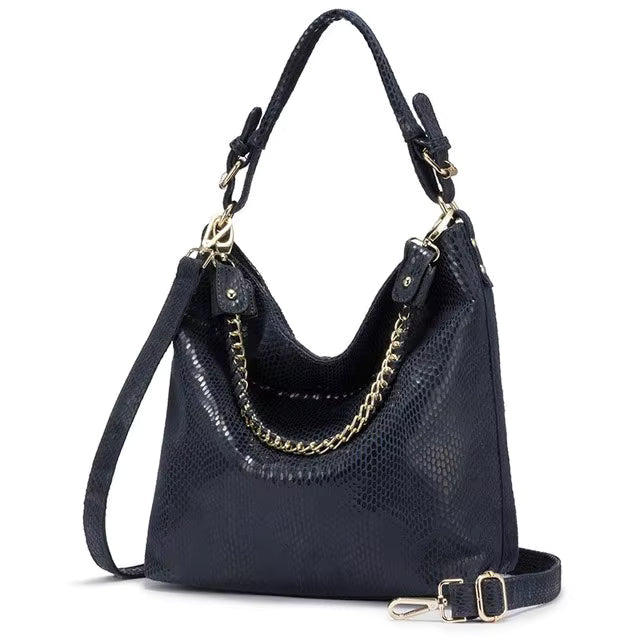 Casual PU Leather Shiny Serpentine Hobos Stylish Luxury Embossed Big Handbag Mssza