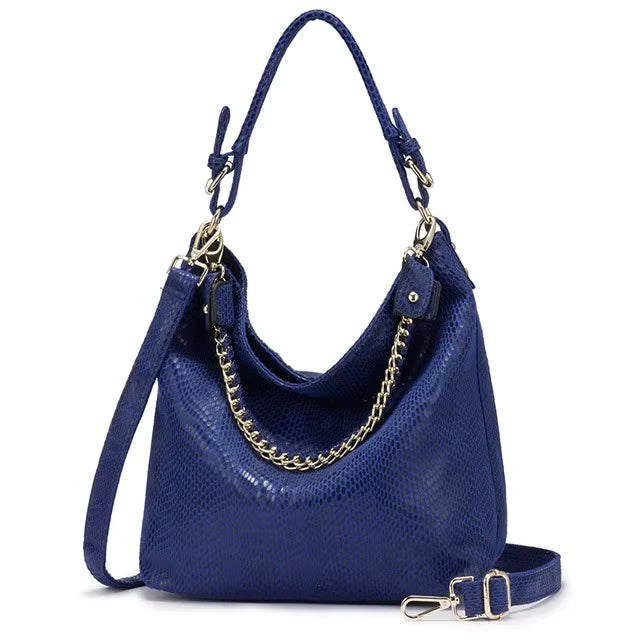 Casual PU Leather Shiny Serpentine Hobos Stylish Luxury Embossed Big Handbag Mssza
