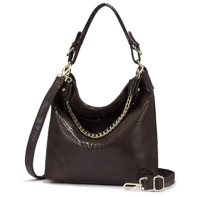 Casual PU Leather Shiny Serpentine Hobos Stylish Luxury Embossed Big Handbag Mssza