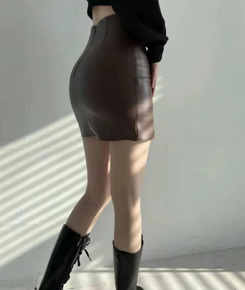 Casual PU Leather Skinny High Waist Side Split Hip Mini Skirt Mssza