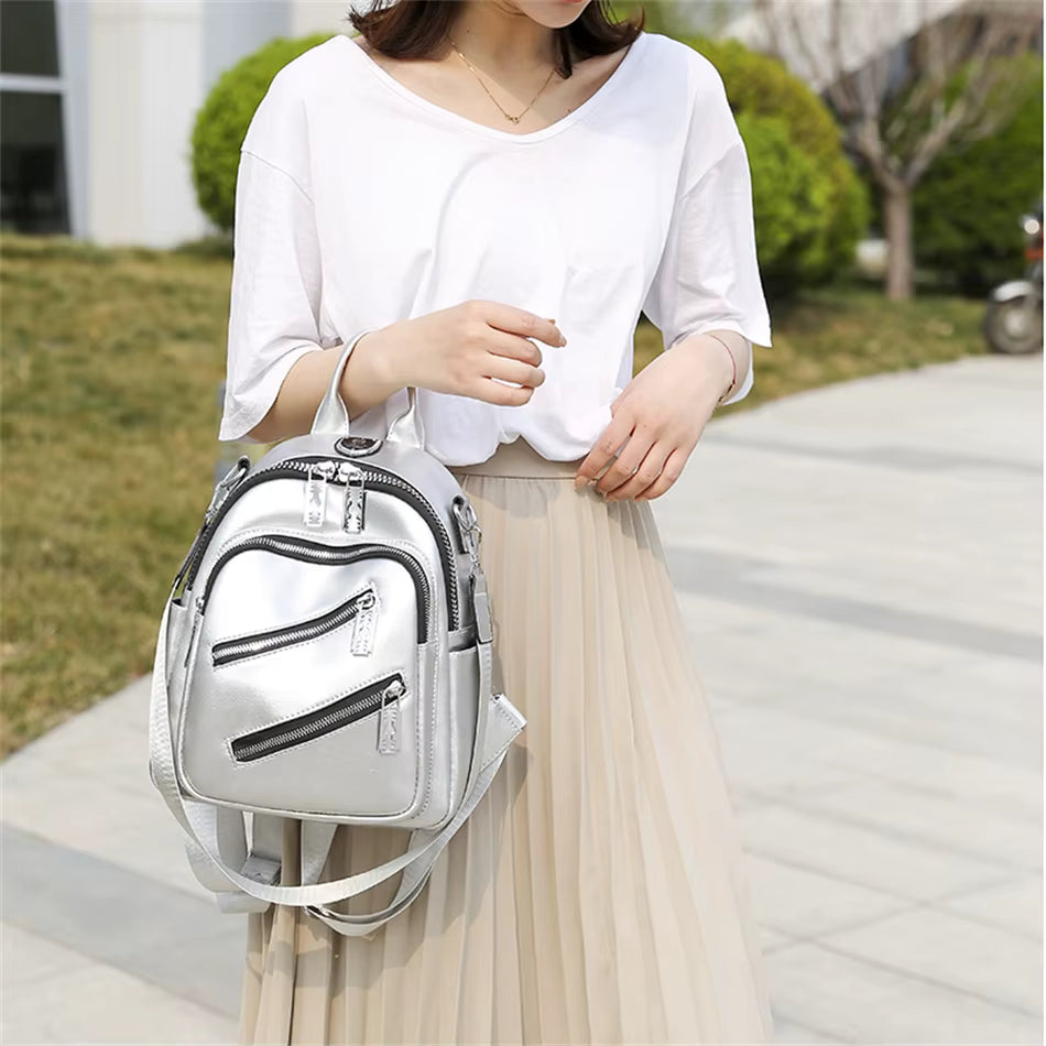 Casual PU Leather Travel Rucksack Shoulder High Quality School Backpack Mssza