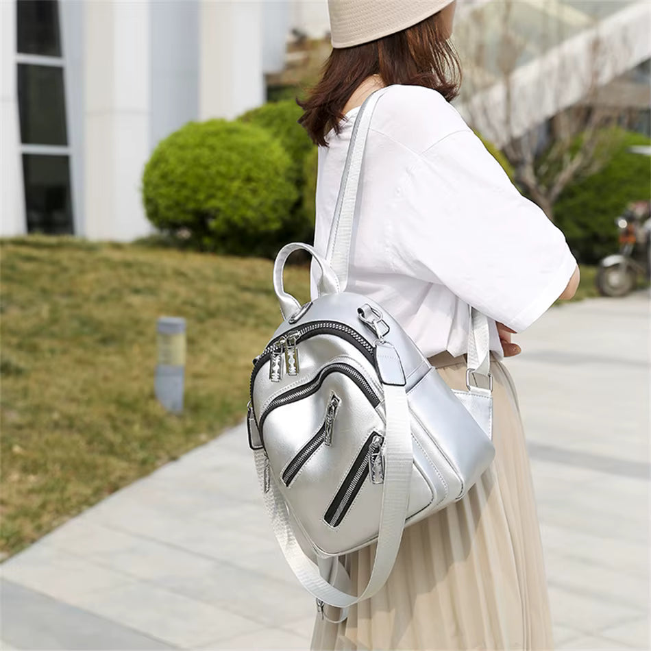 Casual PU Leather Travel Rucksack Shoulder High Quality School Backpack Mssza