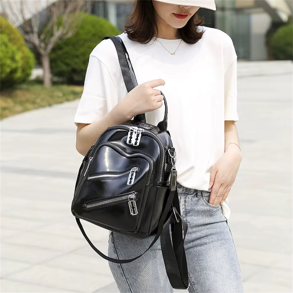 Casual PU Leather Travel Rucksack Shoulder High Quality School Backpack Mssza